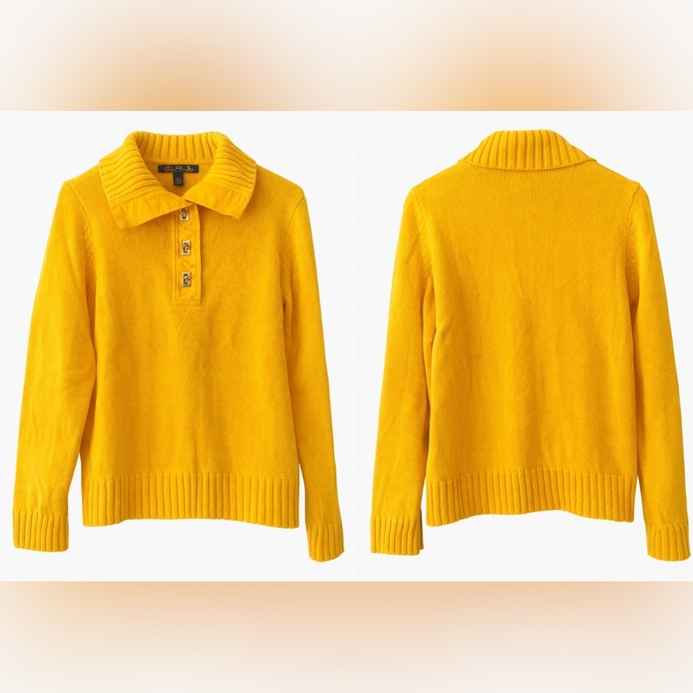 Lauren Ralph Lauren Mustard Sweater featuring Gold Hardware